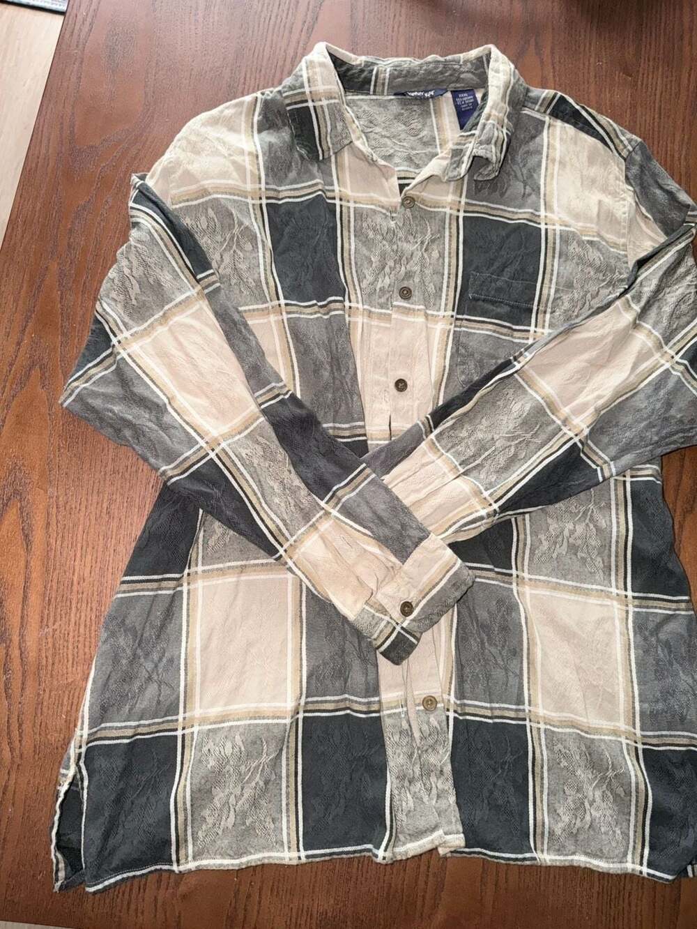 Krazy Kat Button Down Shirt Size XXXL Gray Plaid Brocade
